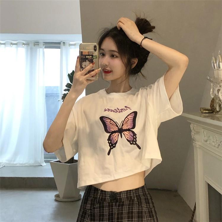 Áo thun croptop nữ form rộng tay ngắn ulzzang in hình Bướm trẻ trung phong cách Hàn Quốc C15 - Maoshop