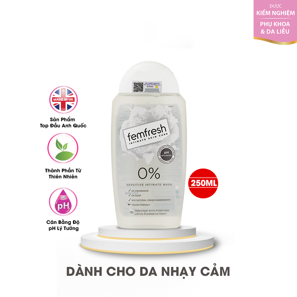 Dung dịch vệ sinh phụ nữ cao cấp cho da nhạy cảm Femfresh 0% Sensitive Intimate Wash 250ml