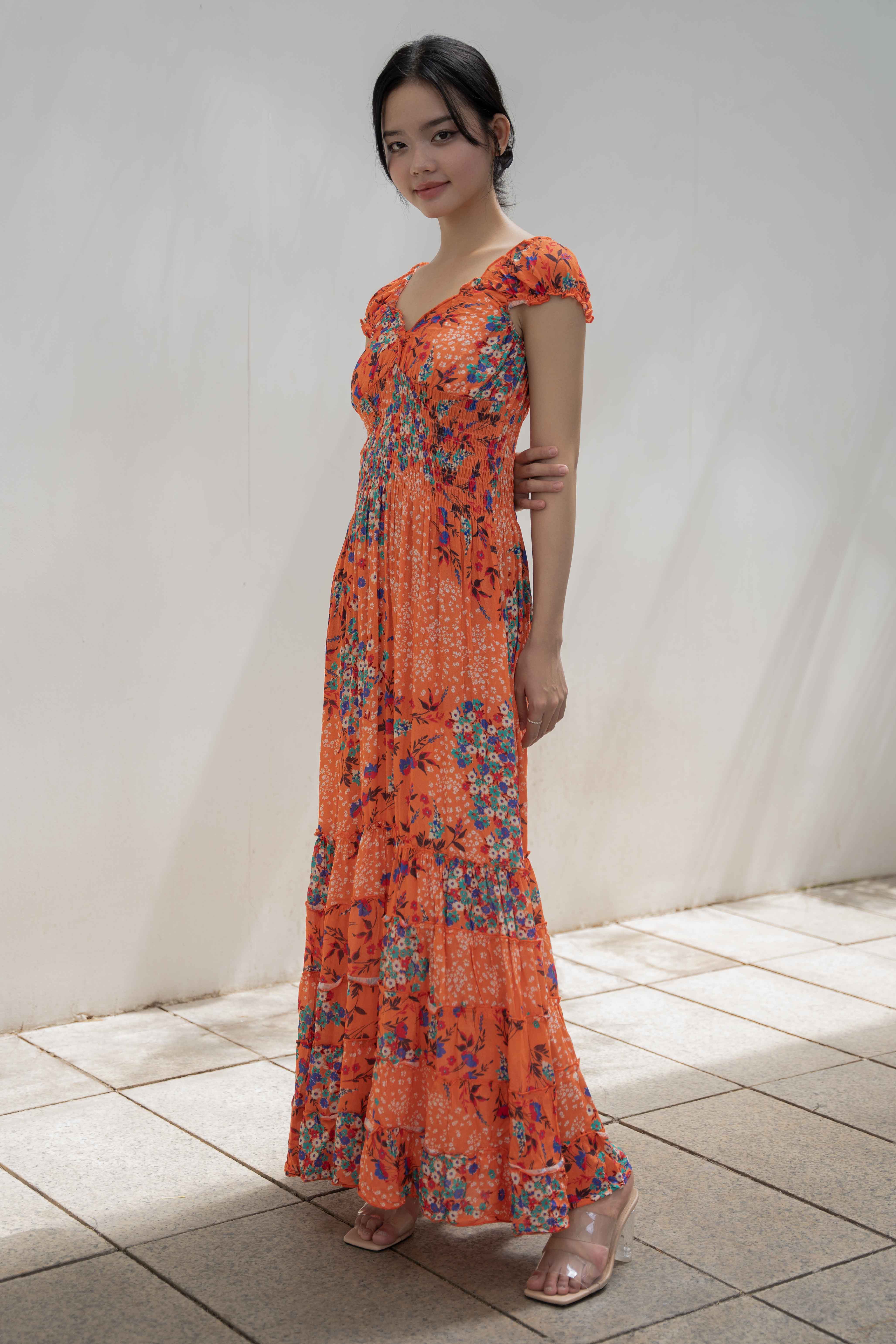 Maxi Hoa Cổ V Cotton Cao Cấp Luna Llena