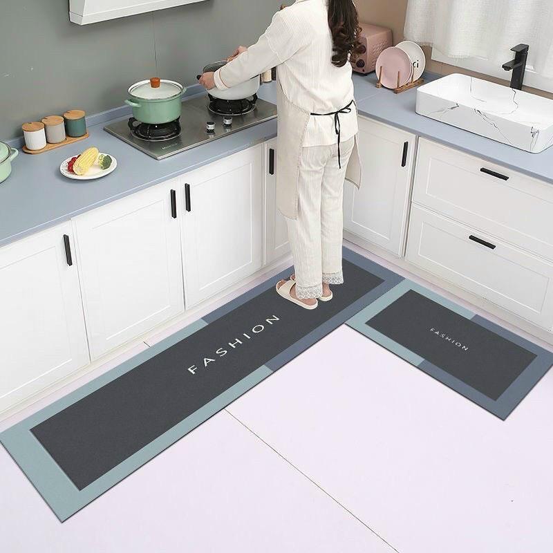 Bộ 2 thảm lau chân nhà bếp silicon chống trượt thảm chùi chân cao cấp dễ dàng vệ sinh