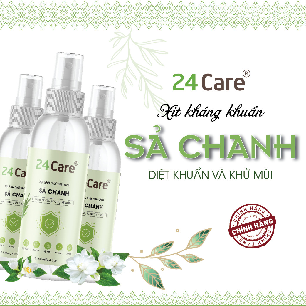 COMBO 3 chai Xịt Phòng Tinh Dầu Sả Chanh + Sả Java + Bạc Hà  Hữu Cơ Organic 24Care 250ML/Chai - Kháng khuẩn - Khử mùi hôi - Đuổi muỗi, côn trùng - Tập trung tinh thần làm việc, lái xe, học hành - Hương thơm thư giãn.