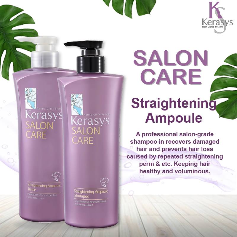 Bộ dầu gội/xả mềm mượt Kerasys Salon Care Straightening Hàn Quốc 600ml - Dành cho tóc thẳng tặng kèm móc khoá
