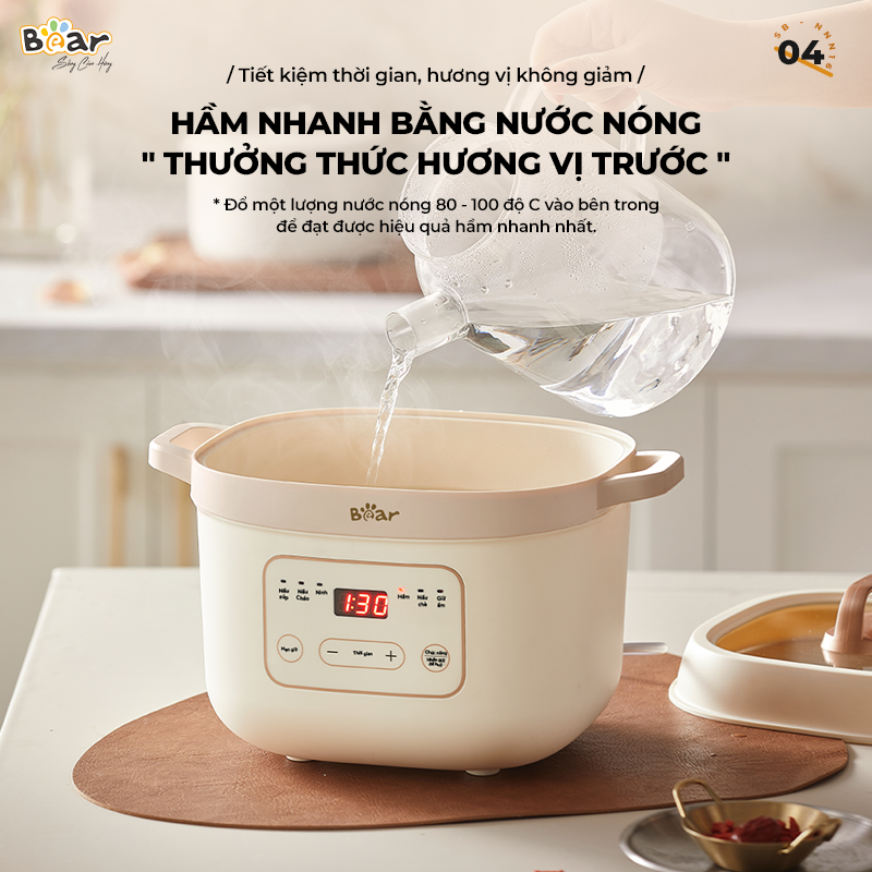 Nồi Nấu Chậm Bear 1,6L Đa Năng 6 Chế Độ Ninh Nấu Hầm Hấp Tiết Kiệm Thời Gian Giữ Trọn Chất Dinh Dưỡng - SB-NNC16 Hàng chính hãng