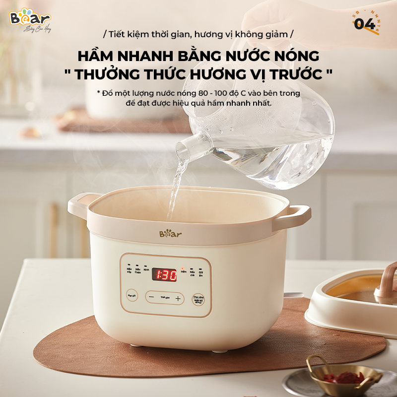 Nồi Nấu Chậm Bear 1,6L Đa Năng 6 Chế Độ Ninh Nấu Hầm Hấp Tiết Kiệm Thời Gian Giữ Trọn Chất Dinh Dưỡng -  SB-NNC16 Hàng chính hãng