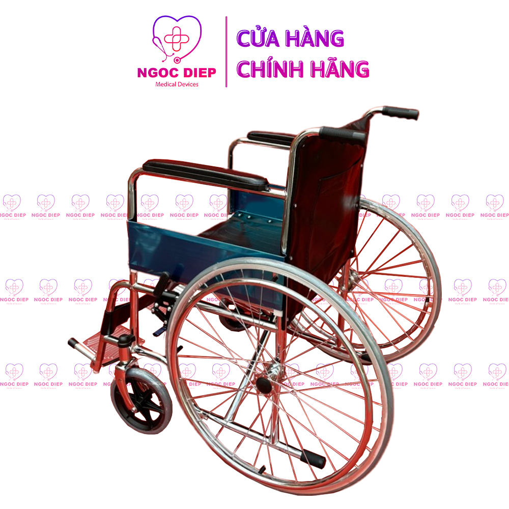 Xe lăn ghế da khung mạ Crom có phanh OROMI DY01809