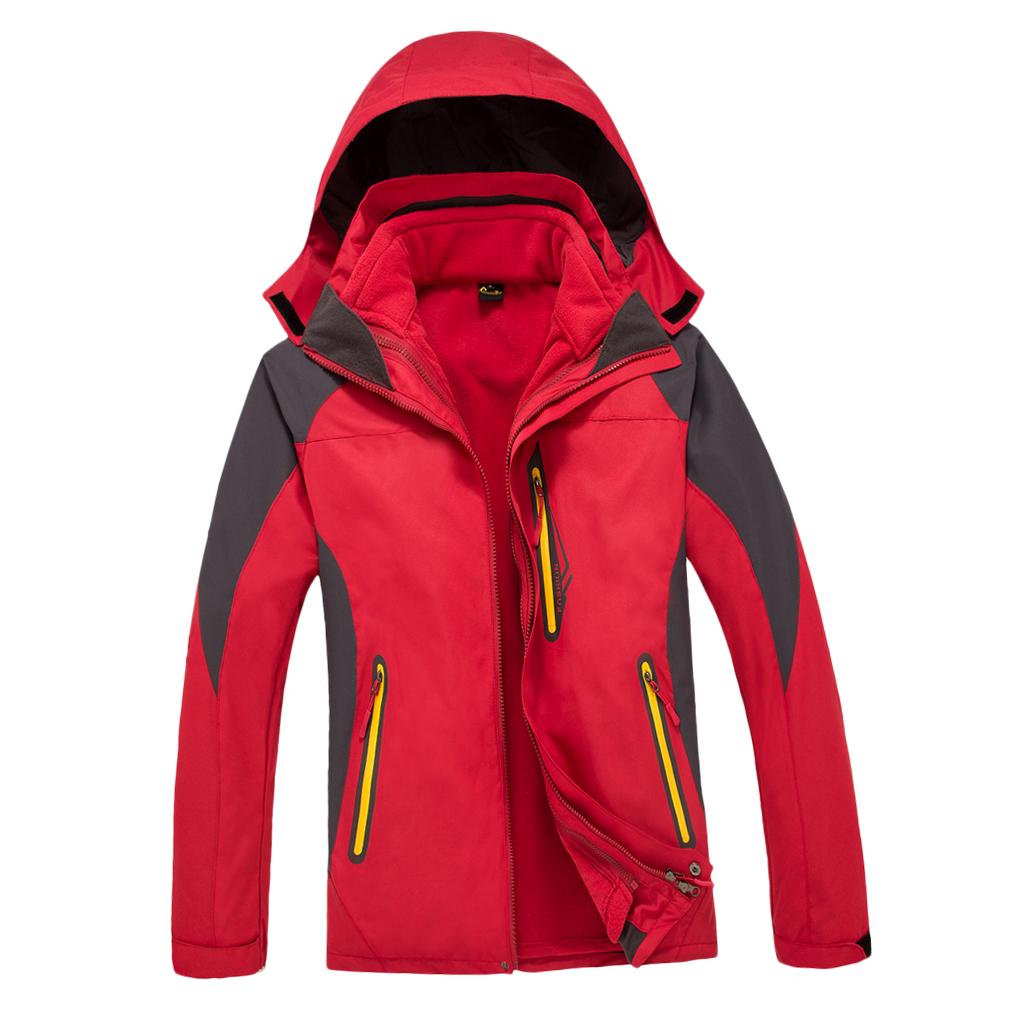 Men's 2 in 1 Sports Ski Winter Jacket with Removable Fleece Liner Jacket & Hooded Waterproof Soft Shell for Hiking Trekking
