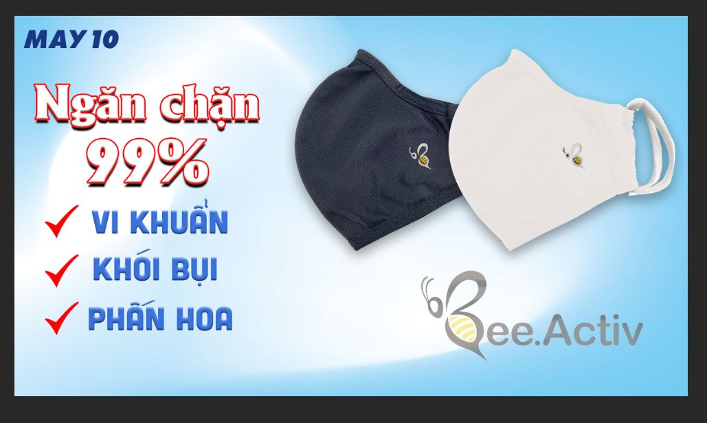 Khẩu trang vải 3 lớp kháng khuẩn Bee chính hãng May 10