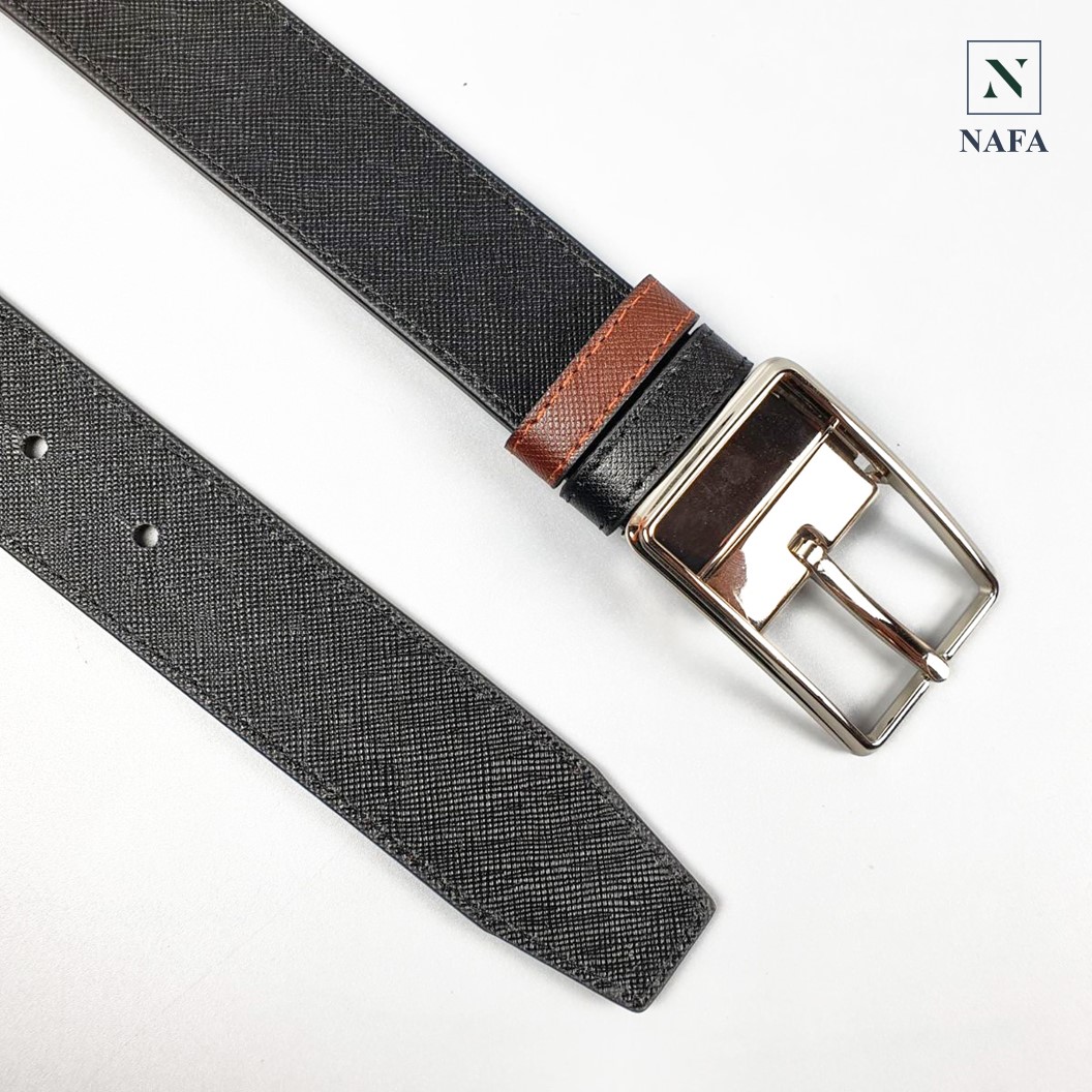 Thắt lưng da Saffiano cao cấp 2 màu dây, khóa kim xoay tiện lợi sang trọng NAFA BL120