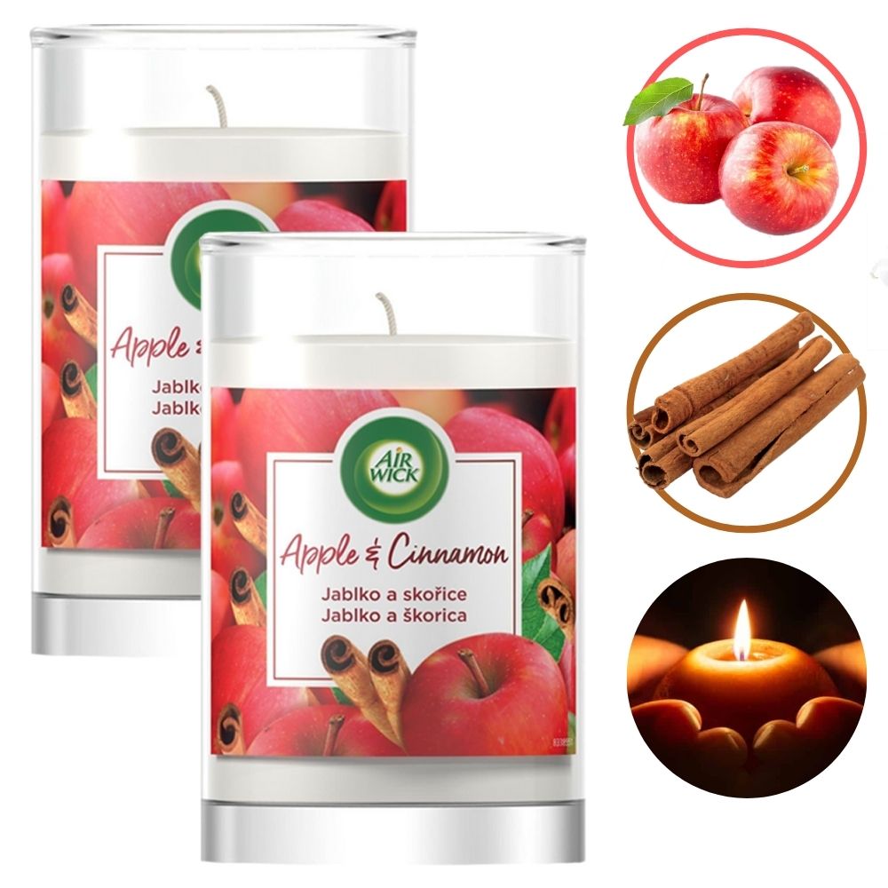 Combo 2 ly nến thơm tinh dầu Air Wick Apple Cinnamon 310g XXL - hương táo, quế, nến trang trí, thơm phòng, thư giãn, khử mùi