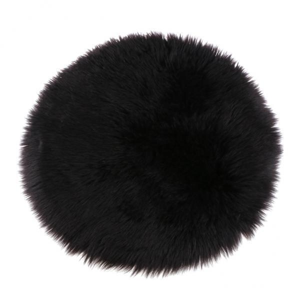 2X Seat Cushion Faux Fur Mat Artificial Pad Sofa Chair Stool Car Black 40cm