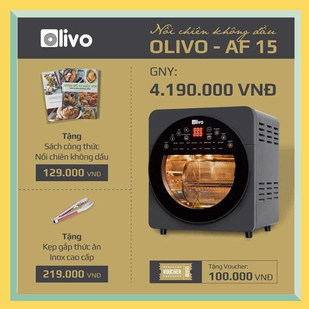 Nồi Chiên Không Dầu OLIVO AF 15 16 Chức Năng Dung Tích 15LCông Suất 2000W Thương Hiệu Mỹ