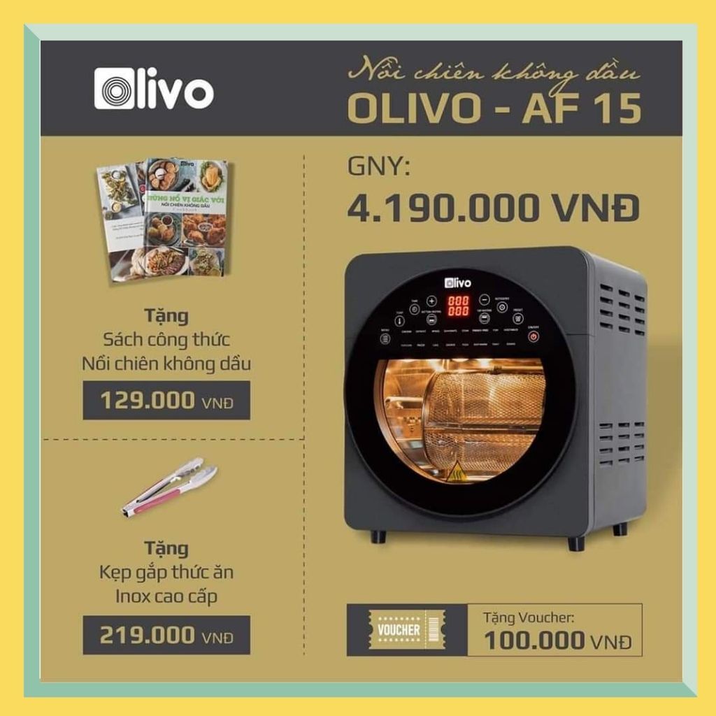 Nồi Chiên Không Dầu OLIVO AF 15 [Hàng Chính Hãng] 16 Chức Năng Dung Tích 15LCông Suất 2000W Thương Hiệu Mỹ