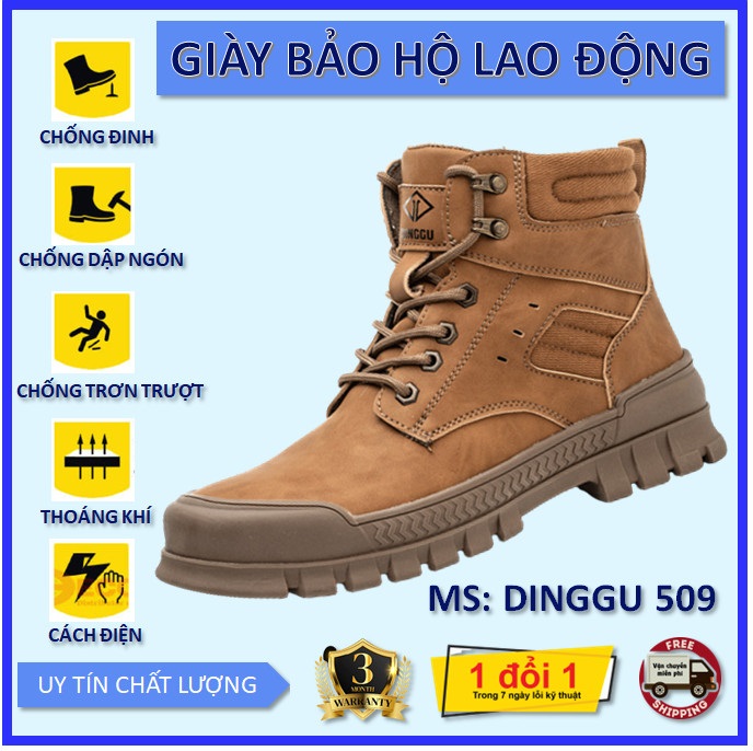 Mẫu mới 2023, Giày bảo hộ lao động DINGGU 509, Nhập khẩu Trung Quốc. Kiểu dáng Nam tính Trẻ trung, Thời trang, Thoáng khí, Mũi giày bọc thép chống va đập, Đế giày có lớp thép chống xuyên thủng, Chống trơn trượt