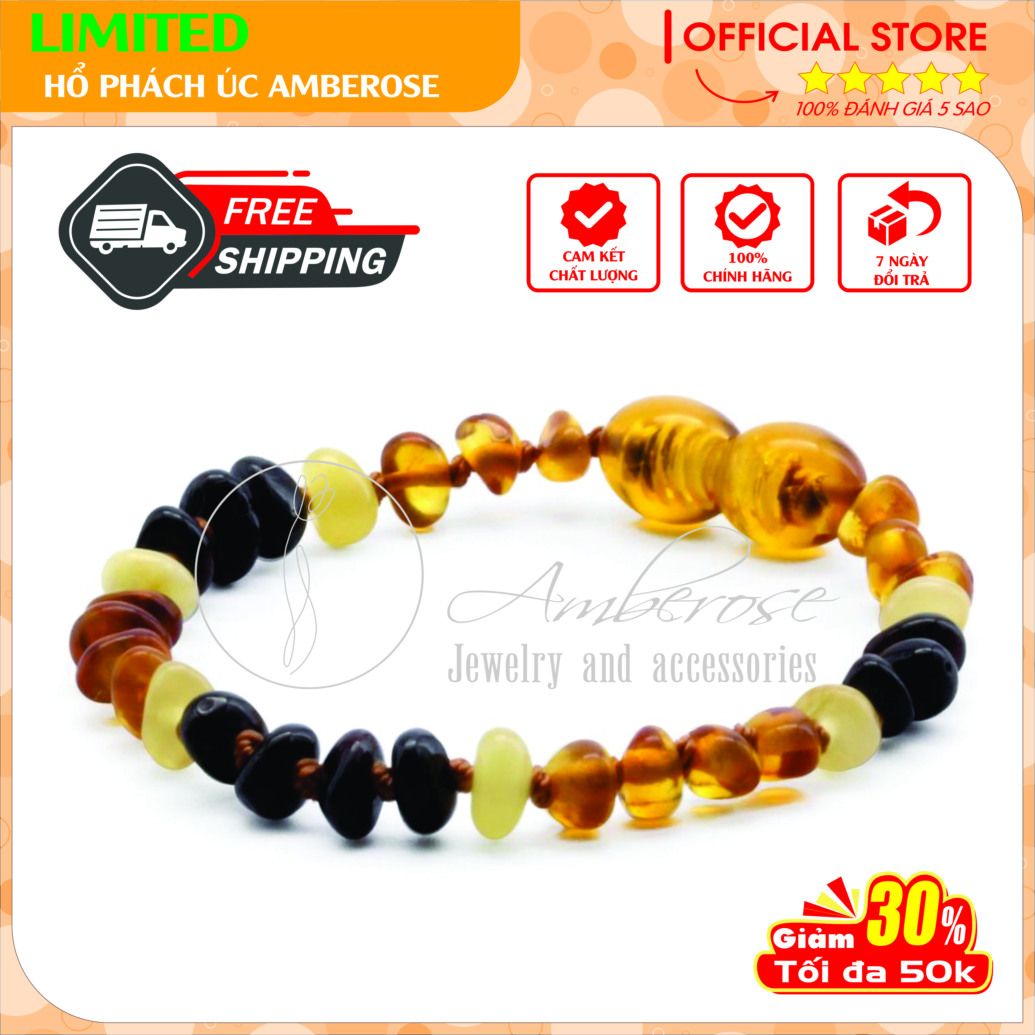 Bộ Vòng Hổ Phách Amber Úc Cho Bé 0 - 10 tuổi ( Mẫu Đặc Biệt ) SABLMT9