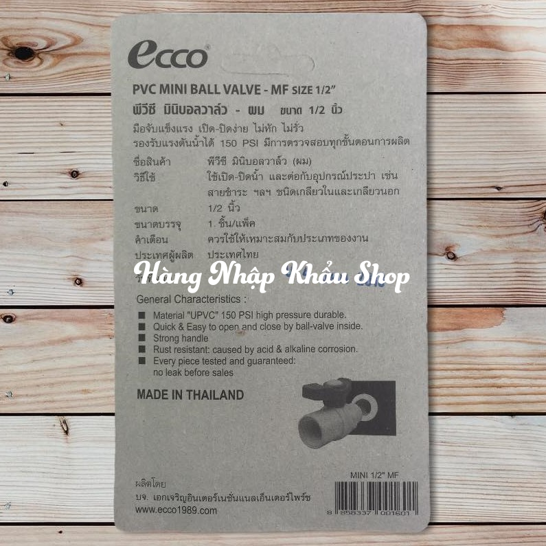 Van khóa nước ECCO 1 đầu ren trong 1 đầu ren ngoài nhập khẩu từ Thái Lan