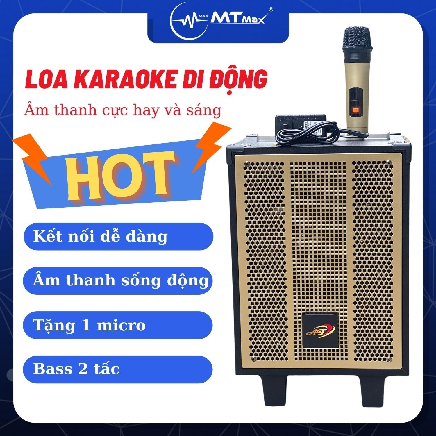 Loa Karaoke Di Động AT T8, Bass 20, Tặng 1 Micro Không Dây Tổng công suất 80w thích hợp karaoke gia dình kết nối bluetooth