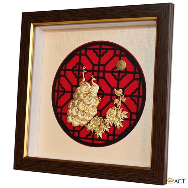 Tranh công và bông hoa mẫu đơn 24x24 cm - Mẫu 1