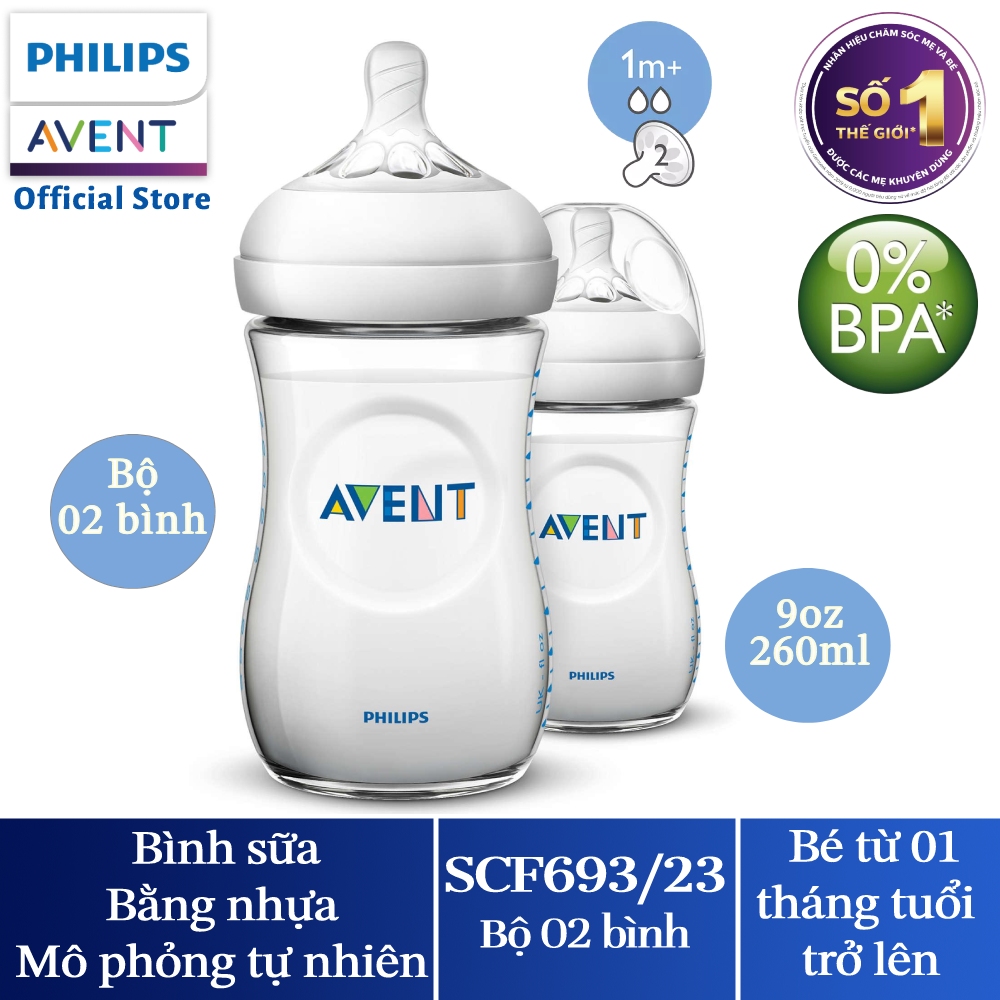 Bộ 2 Bình sữa mô phỏng tự nhiên hiệu Philips Avent (260ml) cho trẻ từ 1 tháng tuổi 693.23