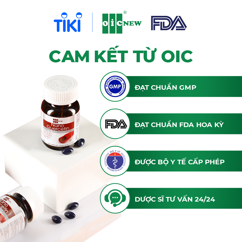 Viên Uống Nano Quercetin OIC New Tinh Chất Sắc Tố Hoa Hòe Điều Hòa Huyết Áp và Mỡ Máu Lọ 60 Viên