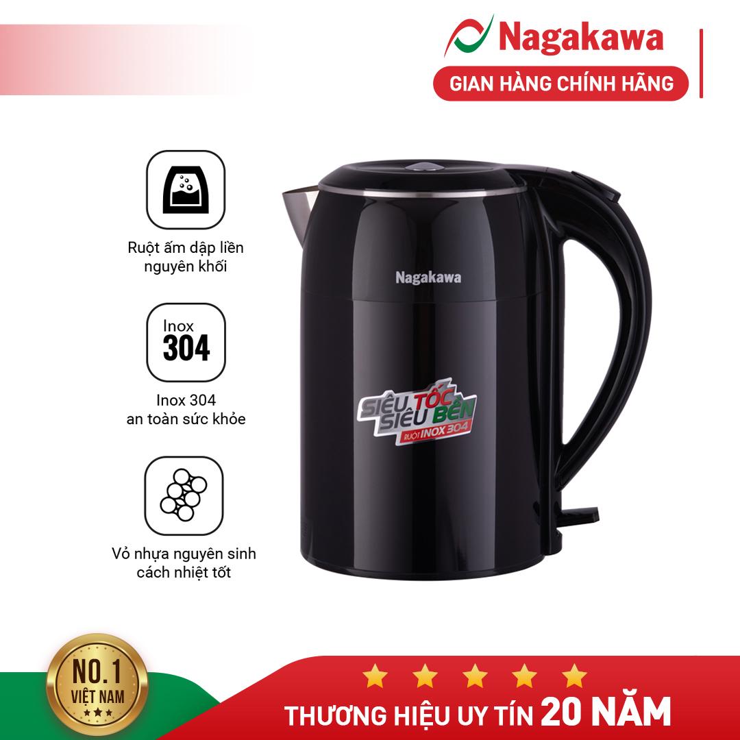 Ấm siêu tốc Nagakawa NAG0315 (Đen/Đỏ/Đồng) dung tích 1.8L hàng chính hãng