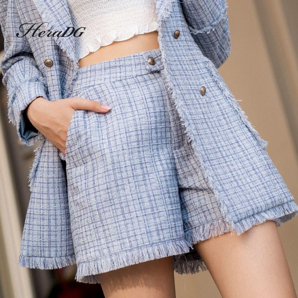 Quần Short Nữ HeraDG Thiết Kế Rút Tua Gấu Kèm Hai Túi, Chất Dạ Tweed Cao Cấp WTBA024Q