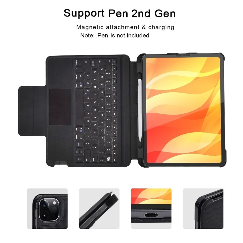 Case bao da bàn phím không dây Bluetooth trang bị touchPad cho iPad Pro 11 2021 Chip M1 / 2020 / Air 4 hiệu CHOETECH BH-012 (cảm ứng mượt mà, gập nhiều hướng, có ngăn đựng bút cảm ứng) - hàng nhập khẩu