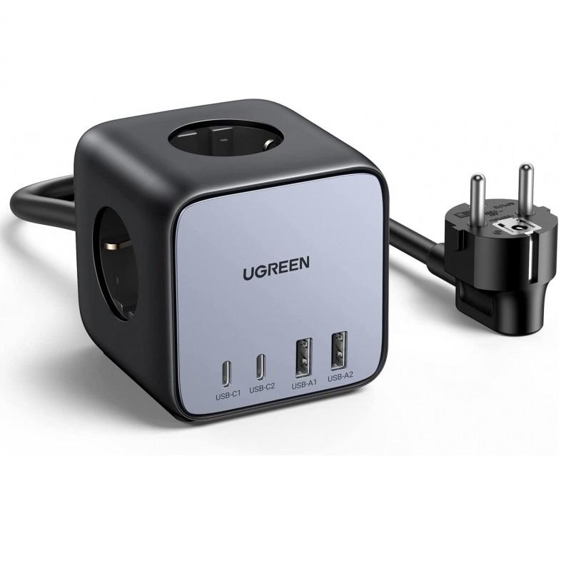 Ugreen UG60113CD268TK 65W Bộ sạc nhanh DigiNest Cube gồm 2 cổng USB-C + 2 cổng USB-A Cáp nguồn dài 1.8M chuẩn cắm EU - HÀNG CHÍNH HÃNG