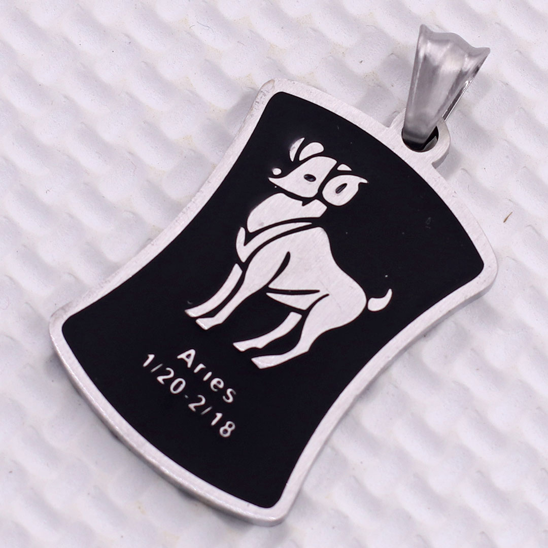 Mặt dây chuyền cung Bạch Dương - Aries inox kèm vòng cổ dây da đen, Cung hoàng đạo