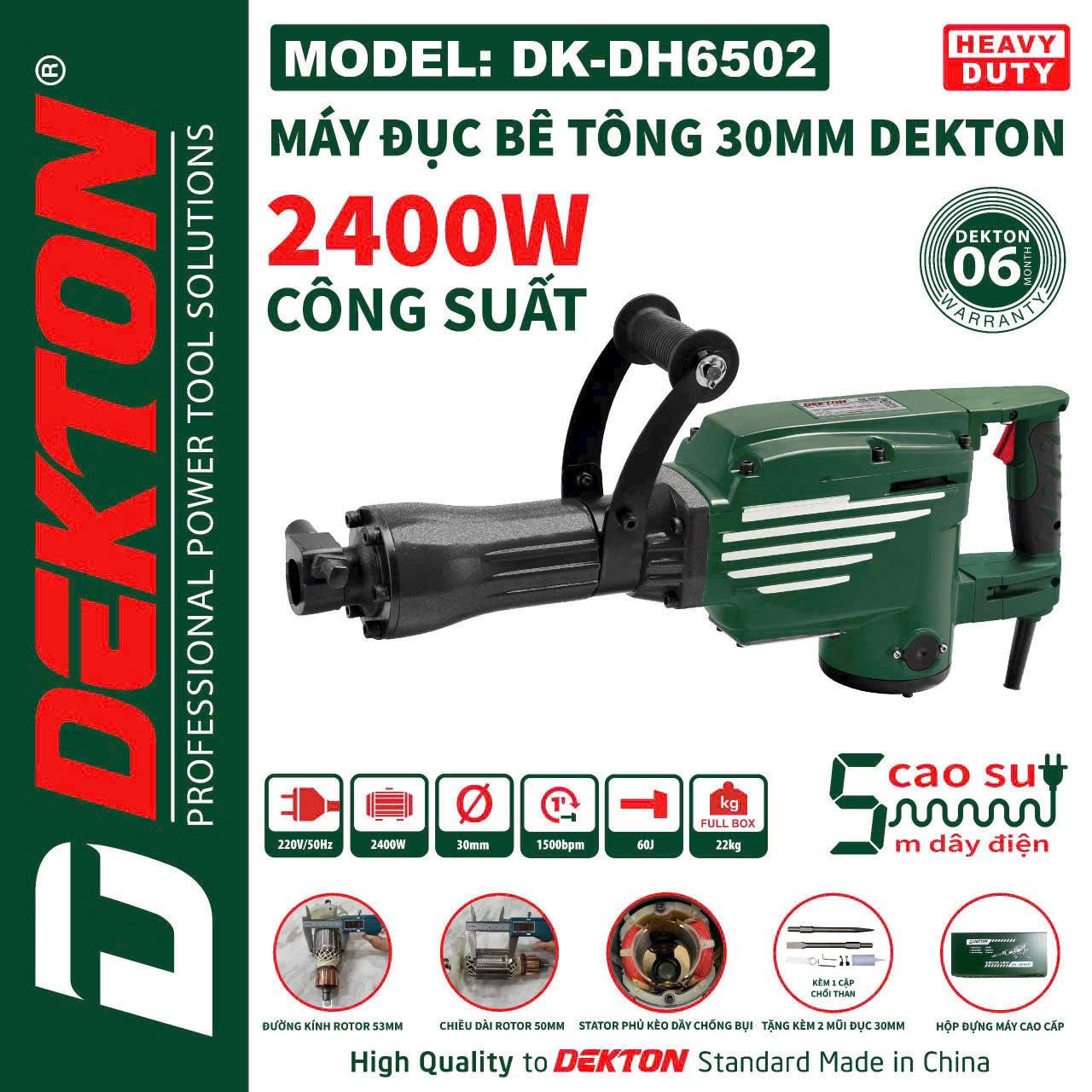 MÁY ĐỤC BÊ TÔNG 30MM 2400W LỰC ĐẬP KHỦNG 65J DK-DH6502 DEKTON - HÀNG CHÍNH HÃNG