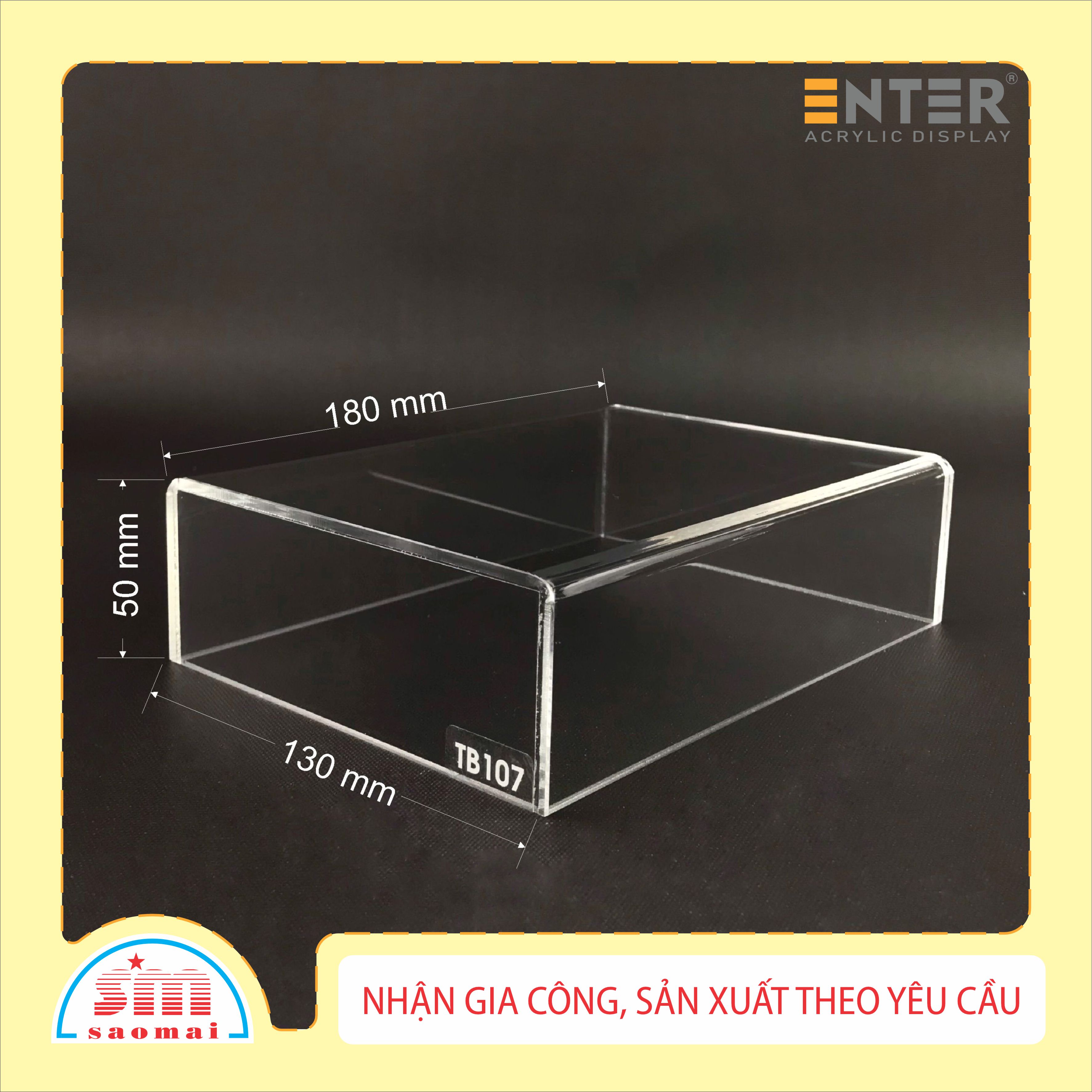 Hộp mica không nắp Enter TB107 180x130x50mm mica dày 3mm, Khay chia ngăn kéo hộc tủ, Khay nhựa đựng đồ dùng