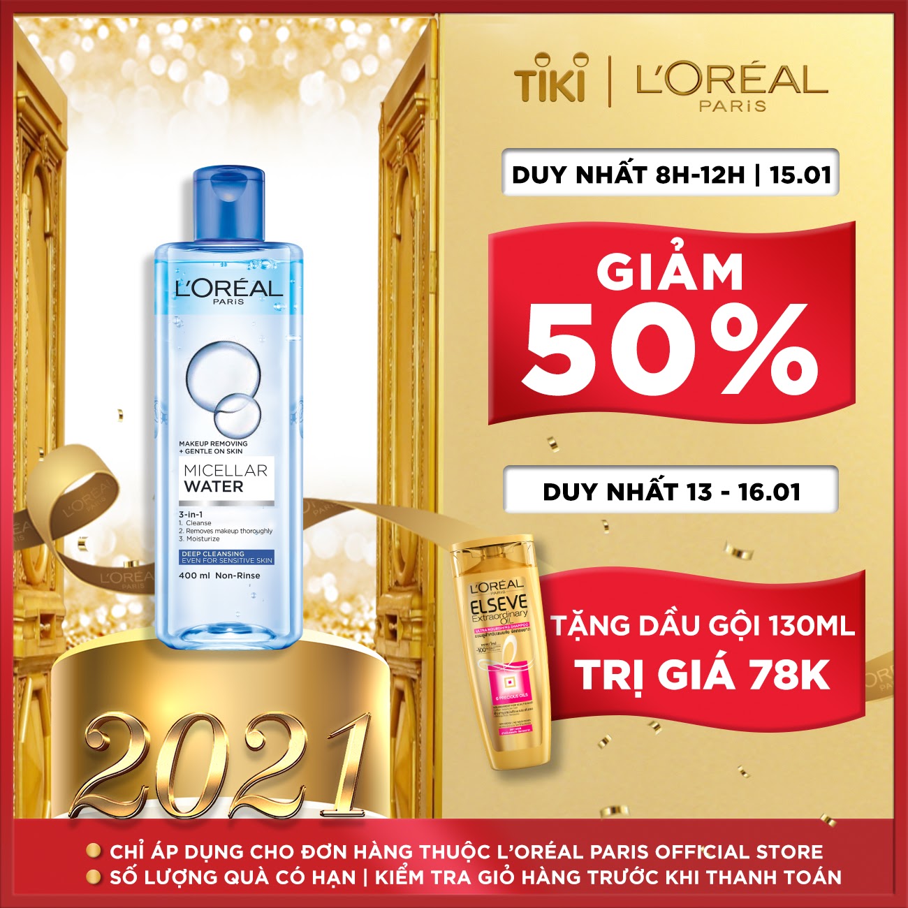 Nước Tẩy Trang L'Oreal 3 In 1 Micellar Làm Sạch Sâu (400ml)