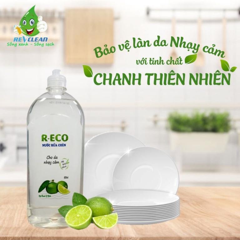 Nước rửa chén cơ học từ tinh chất dầu CHANH thiên nhiên tự nhiên R-ECO - Sạch nhanh ,không nhớt, không lưu hương trên bá