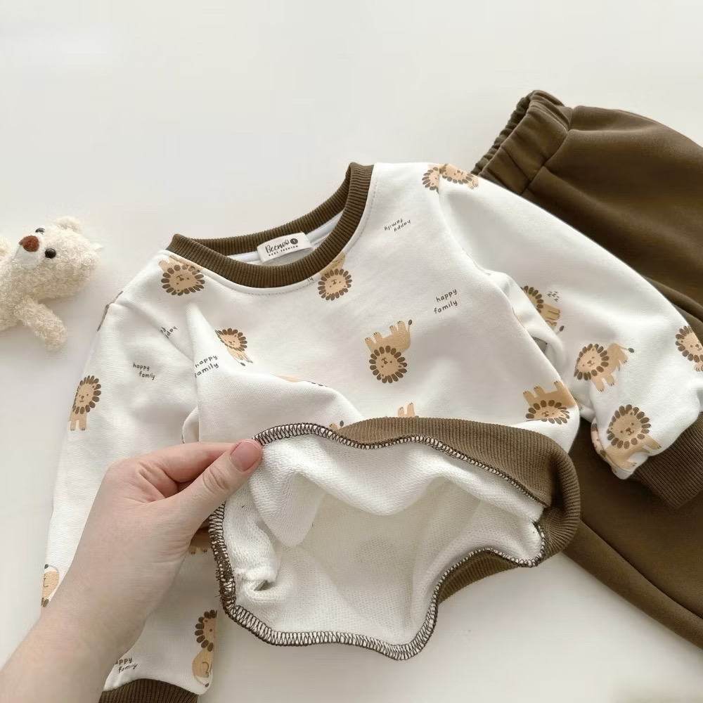 Set Áo Thun Tay Dài Họa Tiết Sư Tử Kèm Quần Dài Cho Bé Trai 1-8 Tuổi Dành Cho Bé Trai