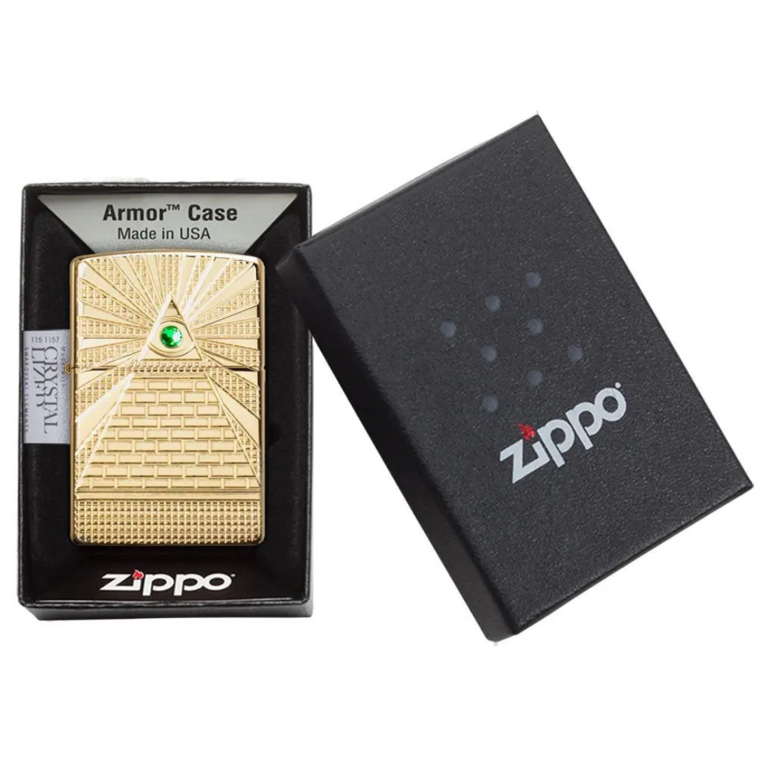 Bật lửa Zippo 49060 Armor Eye of Providence Design - Dòng Vỏ Dày Mạ Vàng Đính Đá Pha Lê Chính Hãng Mỹ, Chạm Khắc Sâu Cao Cấp