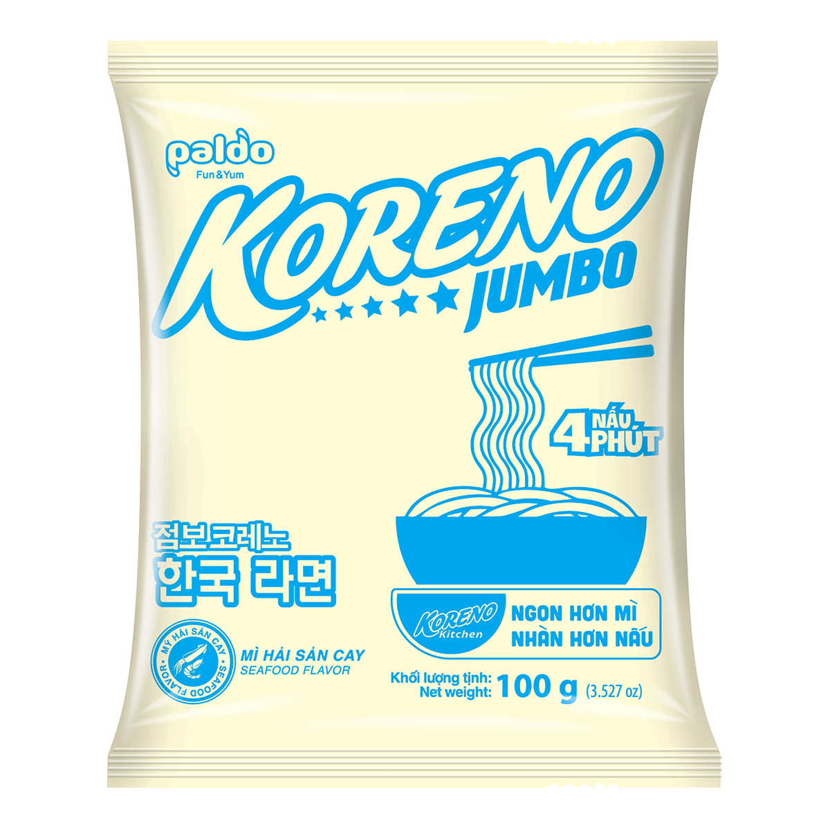 Lốc Mì hải sản cay Koreno Jumbo (100G x 10 Gói)