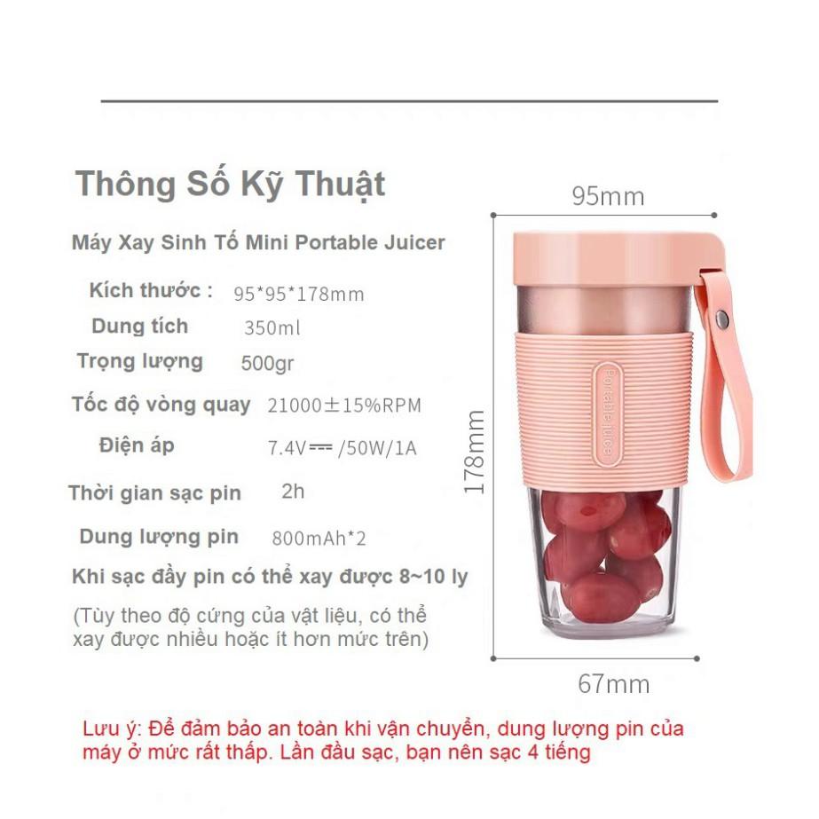 Máy xay sinh tố/ Máy xay cầm tay Portable Juicer sạc pin bằng cổng USB tiện dụng 3 màu hiện đại