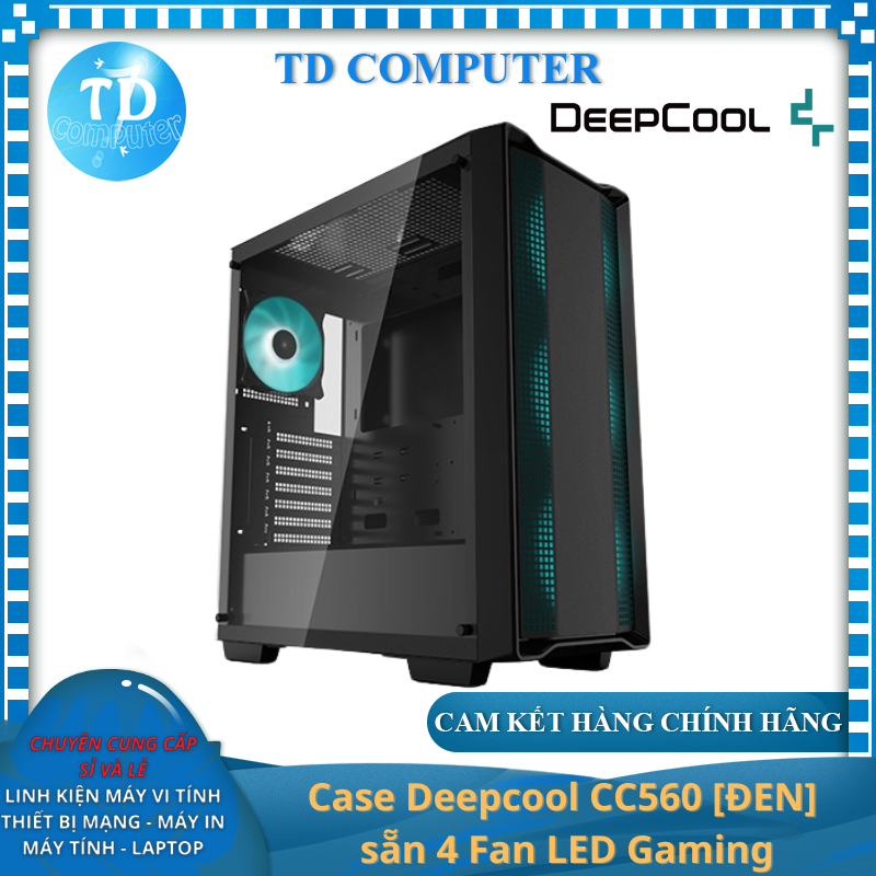 Vỏ máy tính Case Deepcool CC560 [ĐEN] sẵn 4 Fan LED Gaming Kính cường lực (ATX, M-ATX, ITX) - Hàng chính hãng Viễn Sơn phân phối