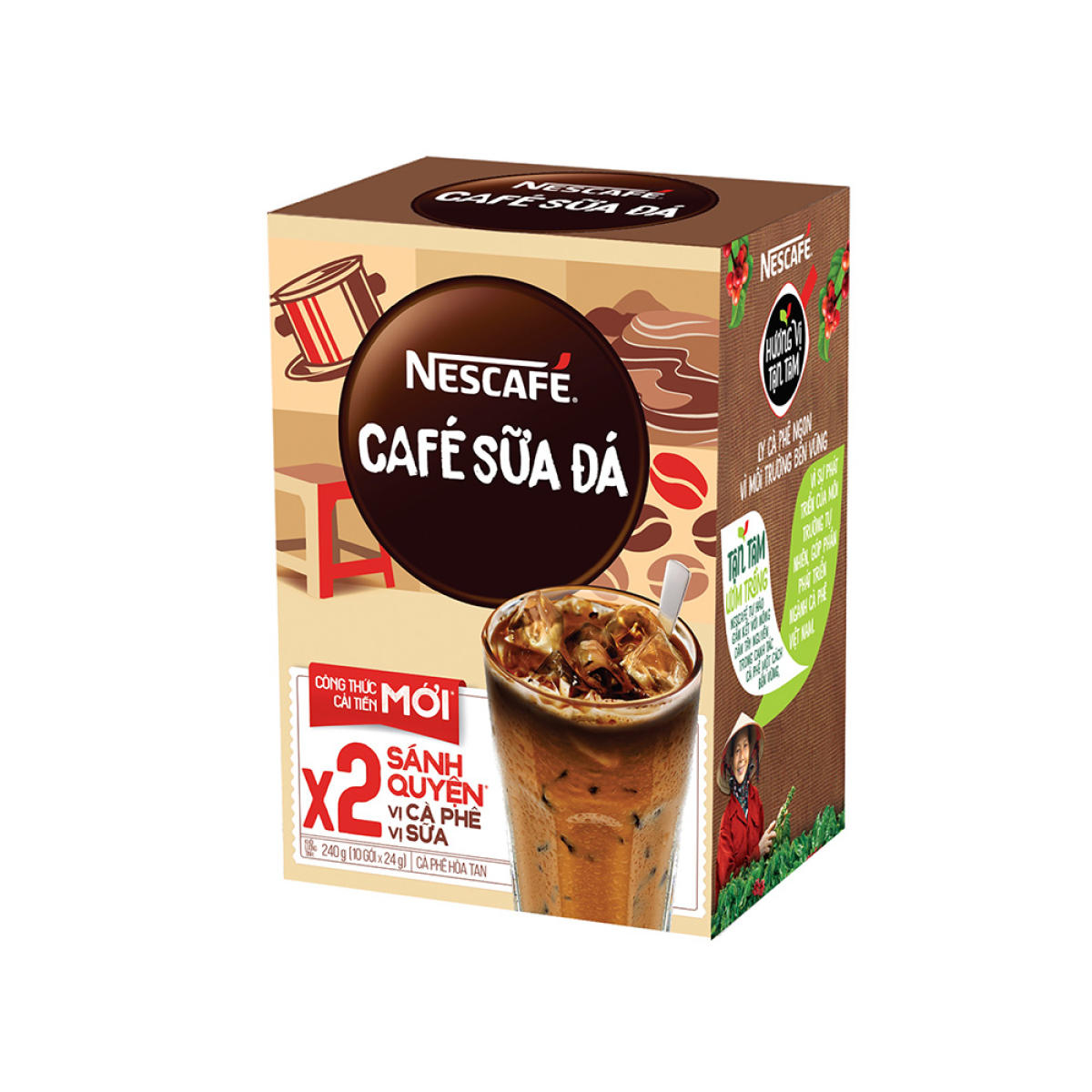 Hình ảnh Cà phê hòa tan Nescafé 3in1 cà phê sữa đá (Hộp 10 gói x 24 g)