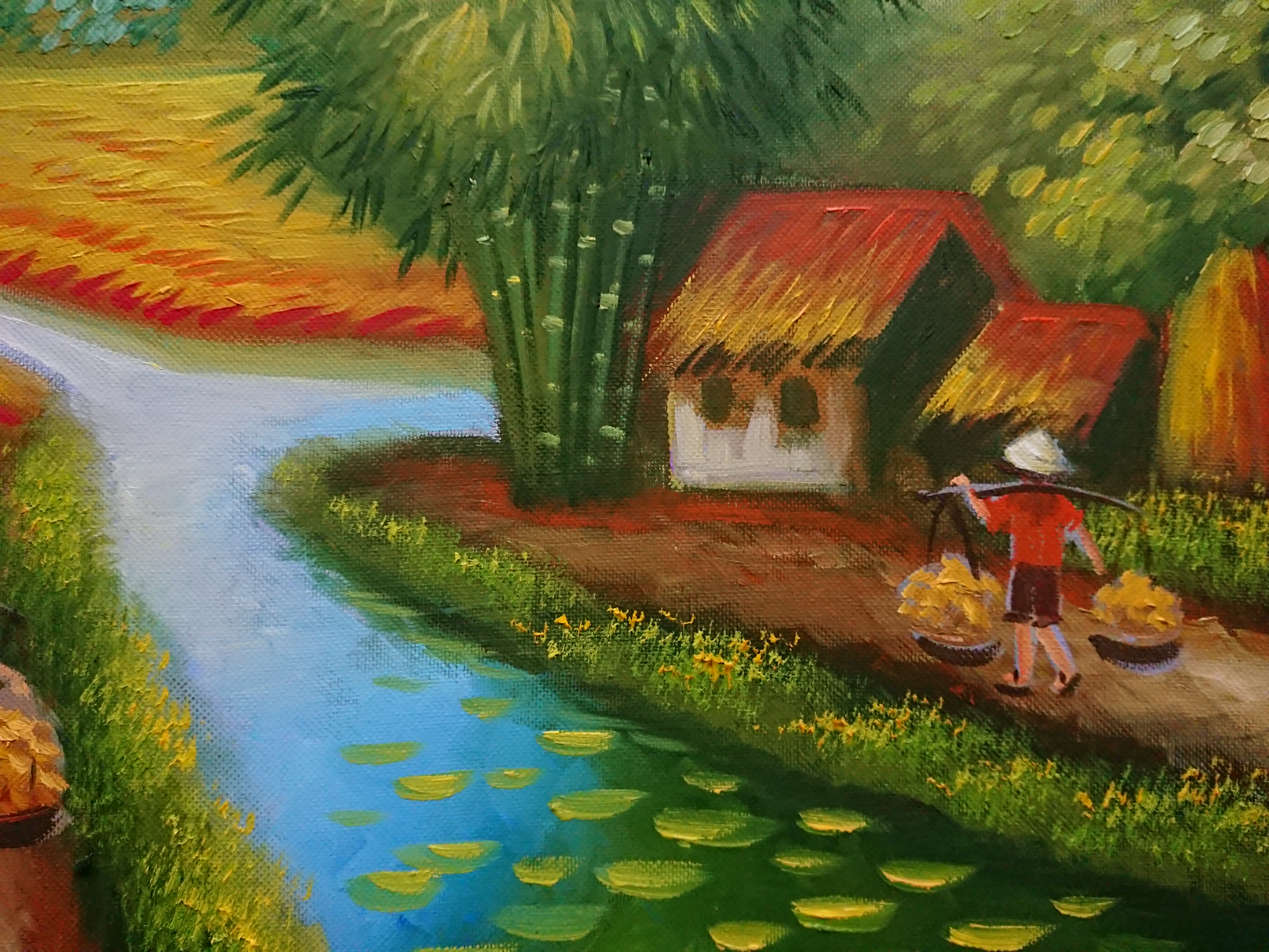 Tranh Treo Tường (Sơn Dầu Vẽ Tay 100%) - Làng Quê 40x50cm