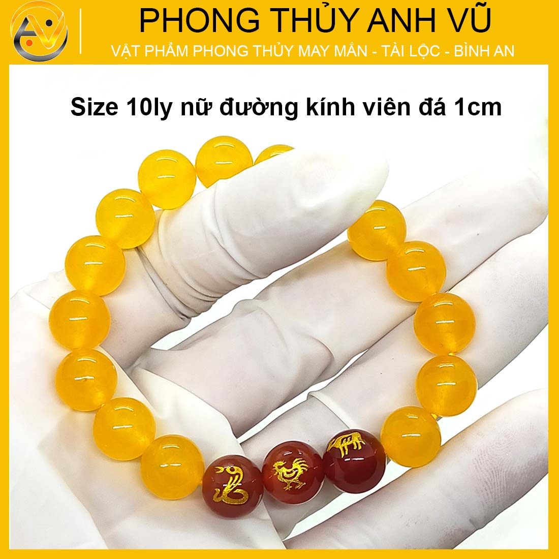 Vòng tam hợp tỵ dậu sửu đã khai quang - chất liệu mã não vàng tự nhiên - size 8 10ly - may mắn tài lộc - Vòng Tam Hợp Anh Vũ