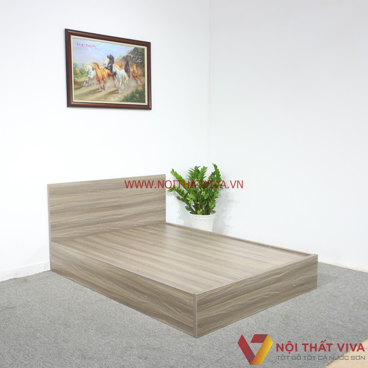 Giường Ngủ Gỗ MDF Melamine Màu Xám Vân Gỗ Đẹp Giá Rẻ