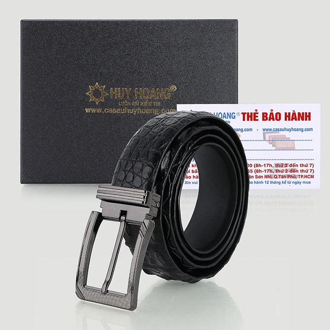 HJ4733-34-35-37 - Dây nịt nam da cá sấu gai đuôi đầu kim màu đen, nâu đất, nâu đỏ, vàng