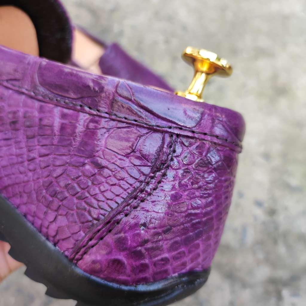 Giày lười nam Màu tím thủy chung. Da bụng cá sấu siêu mềm!