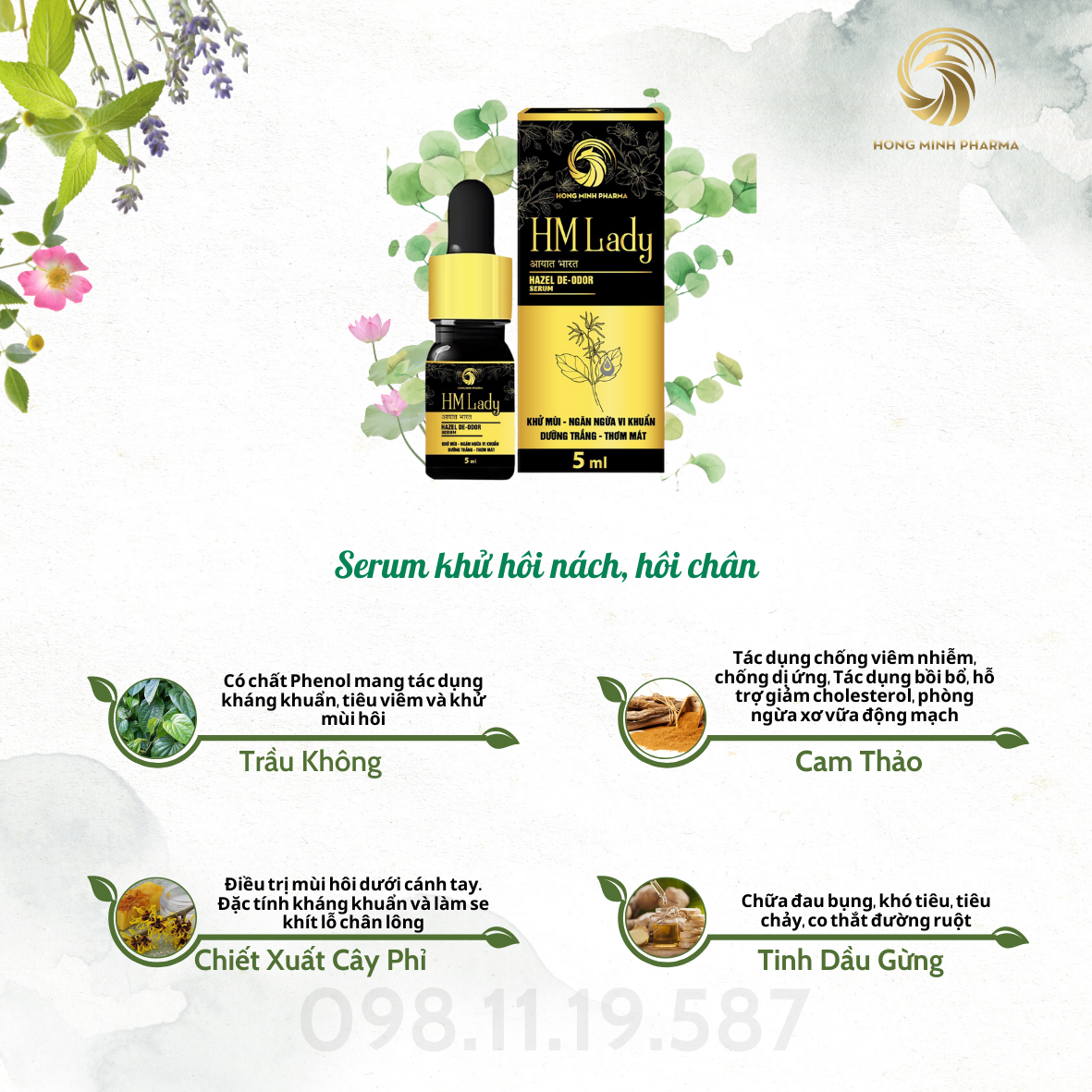 Serum Khử Mùi HM Lady Chính Hãng - Khử Hôi Nách, Hôi Chân, Làm Sáng Vùng Da Nách Bẹn