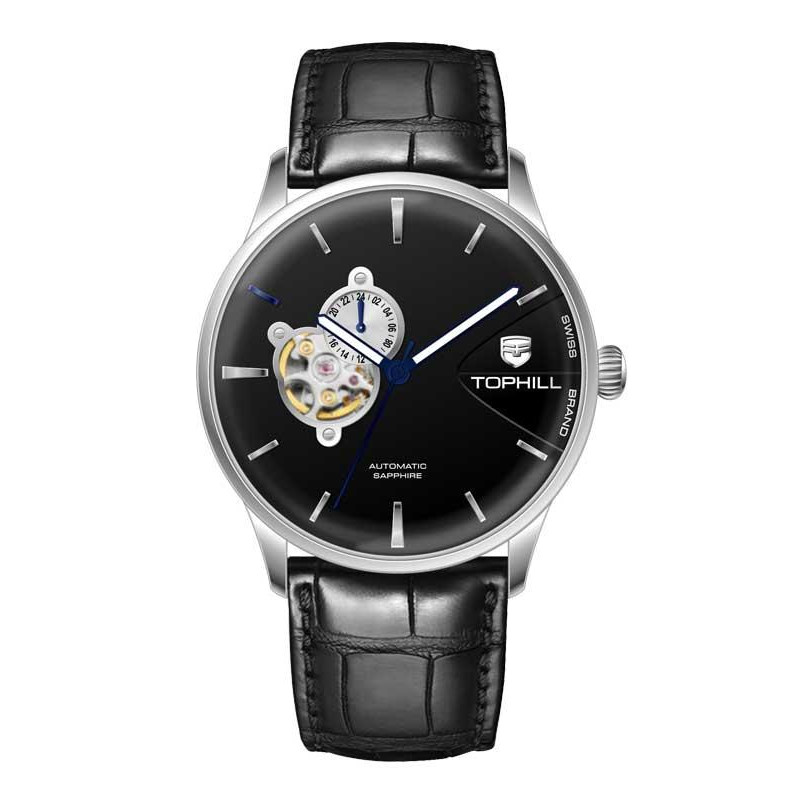 ĐỒNG HỒ TOPHILL TW083G.PB1158 Dây da và vỏ thép 316L, máy automatic, kính sapphire