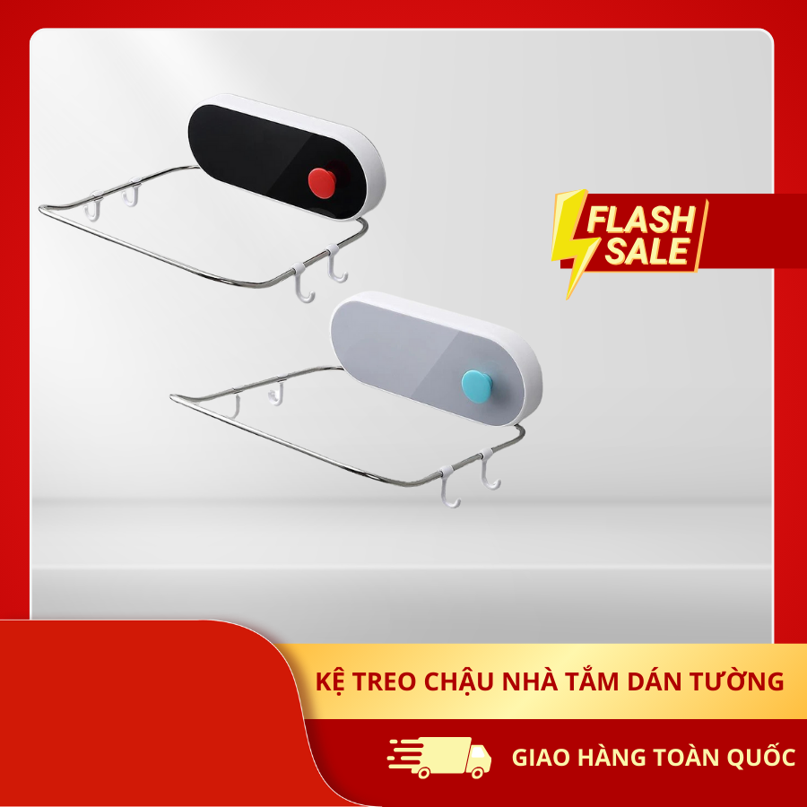 Kệ Treo Chậu Nhà Tắm Dán Tường - Giá Để Đồ Có Móc Treo Đa Năng, Có Thể Gấp Gọn, Chịu Lực Tốt - Đen