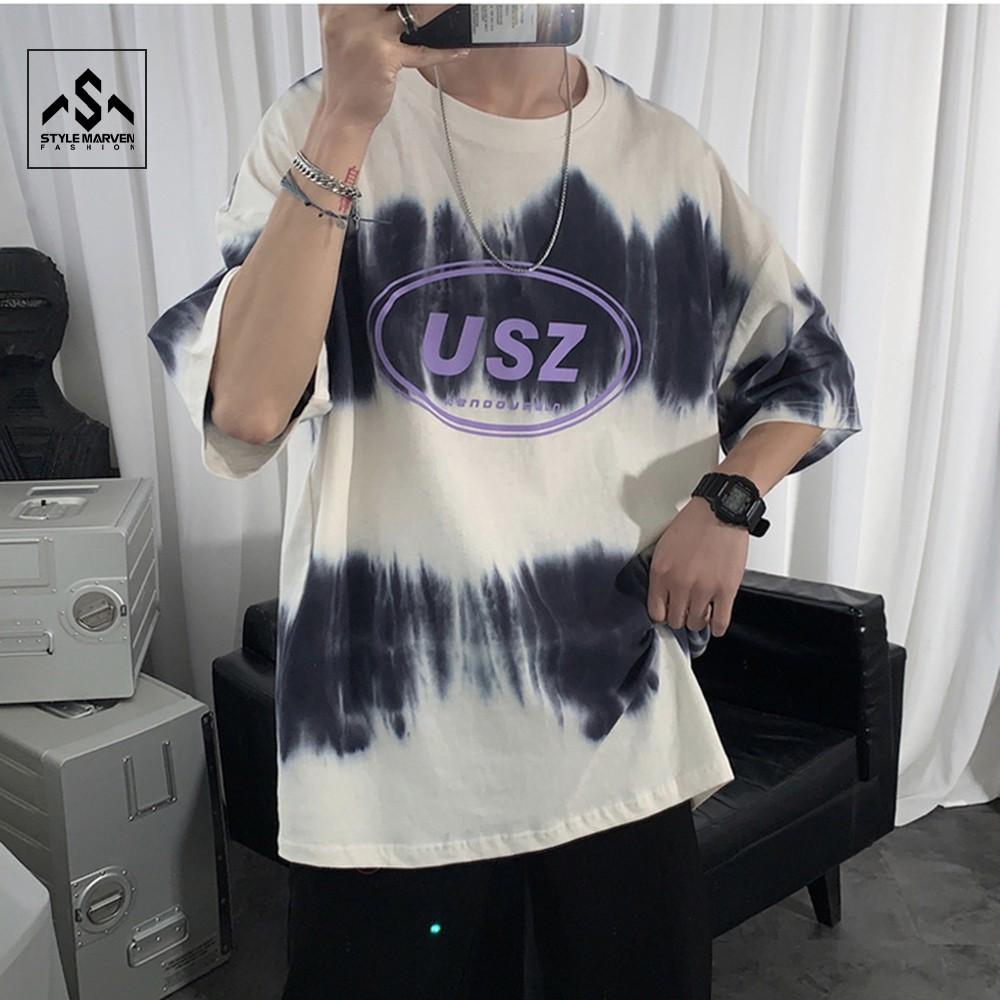 Áo thun nam form rộng tay lỡ USZ STYLE MARVEN áo phông basic loang màu cá tính - AO TOP 90000179