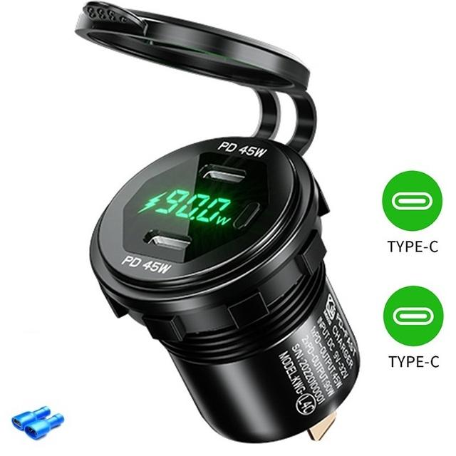 12V USB Bộ sạc PD Loại C Bộ sạc xe hơi Dual USB Ổ cắm bộ sạc 90W Outlet Power Power Charge Charge cho xe máy