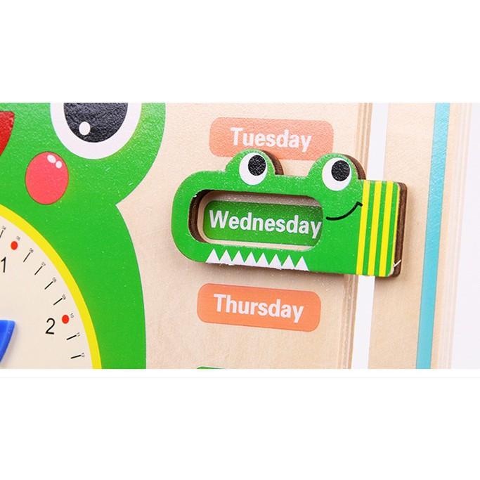 Đồ Chơi Đồng Hồ Gỗ Con Ếch Giúp Bé Học Xem Ngày Tháng Bằng Tiếng Anh Calendar Clock