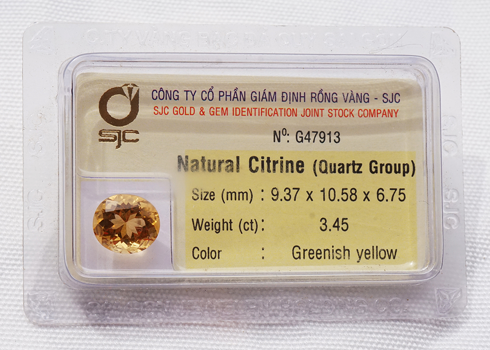 Mặt đá thạch anh vàng citrine kiểm định tự nhiên  mài giác oval